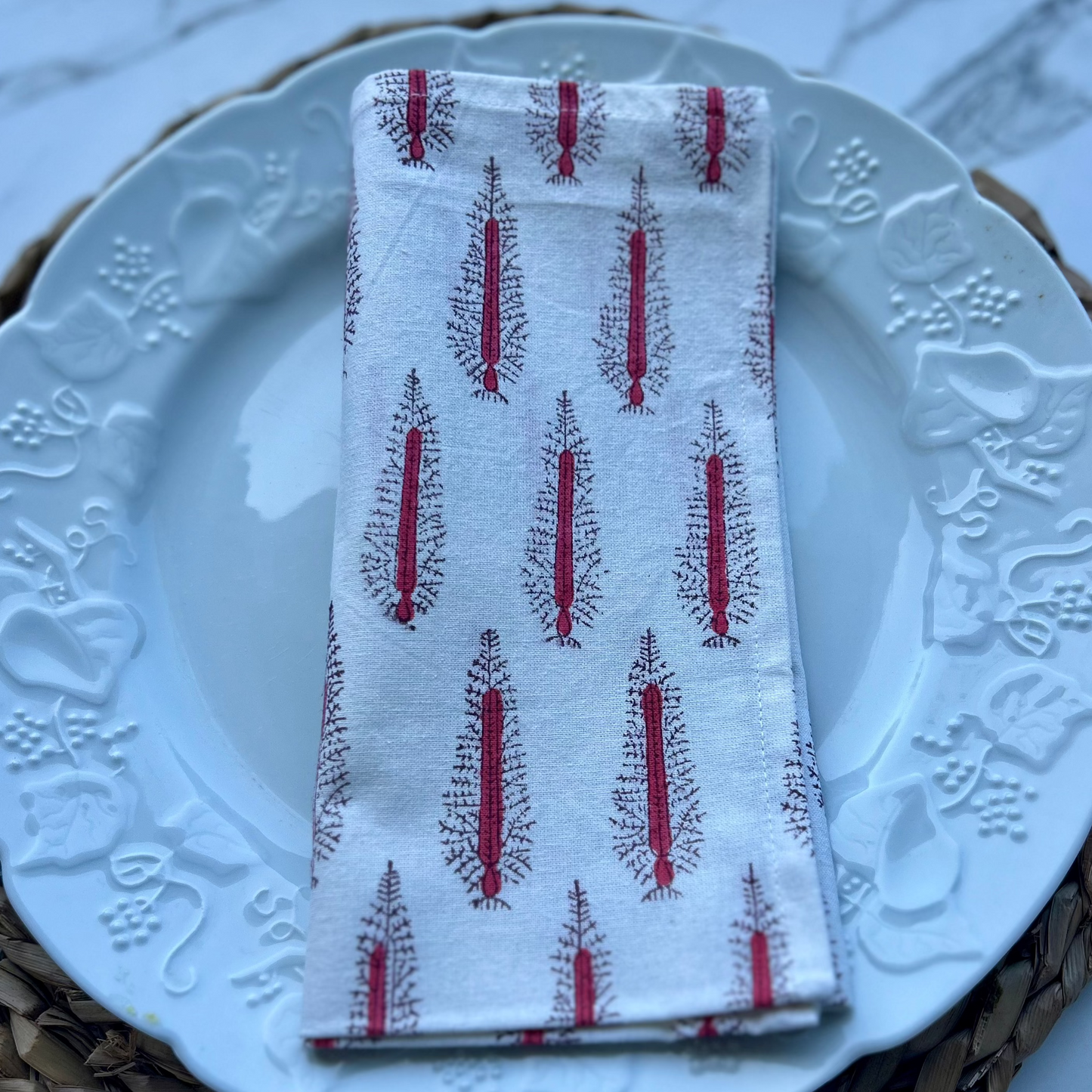 Block printed Red Tree napkins