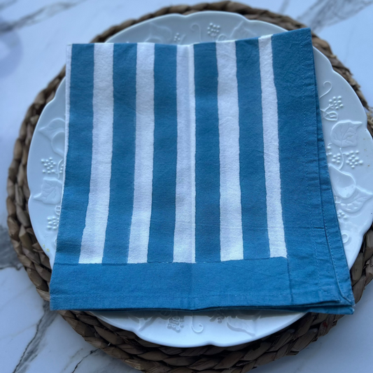 Block printed wide striped Denim Blue napkins