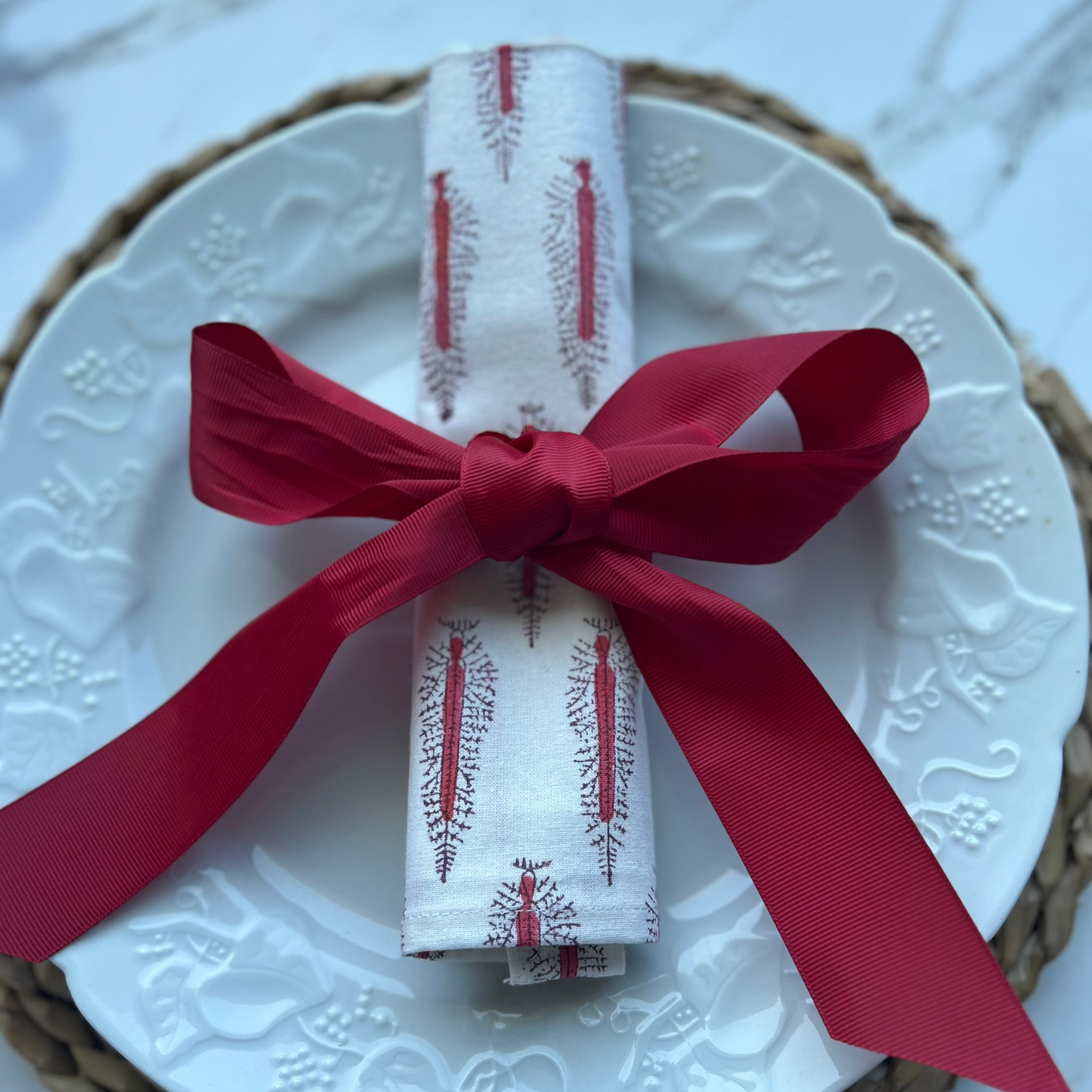 Block printed Red Tree napkins