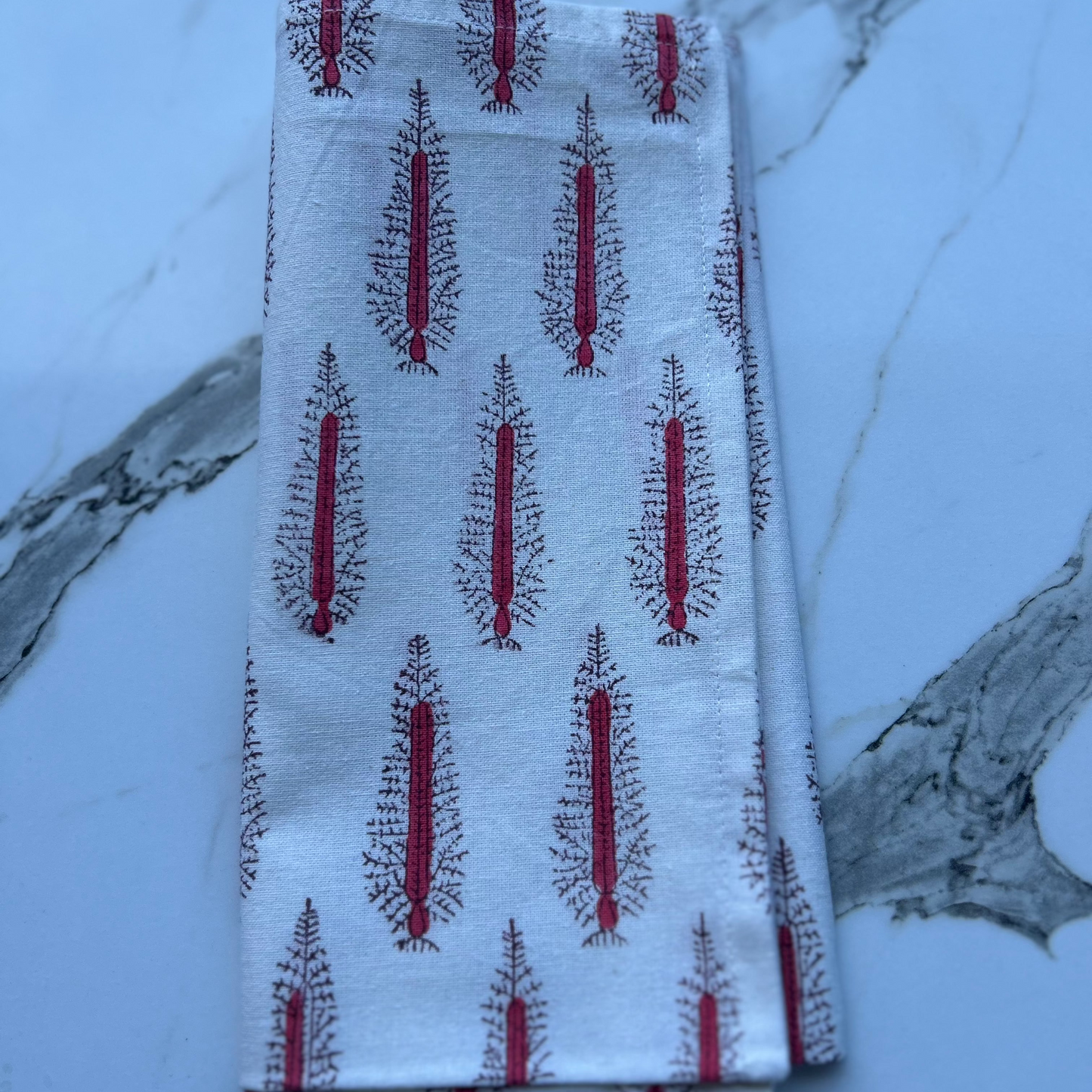 Block printed Red Tree napkins