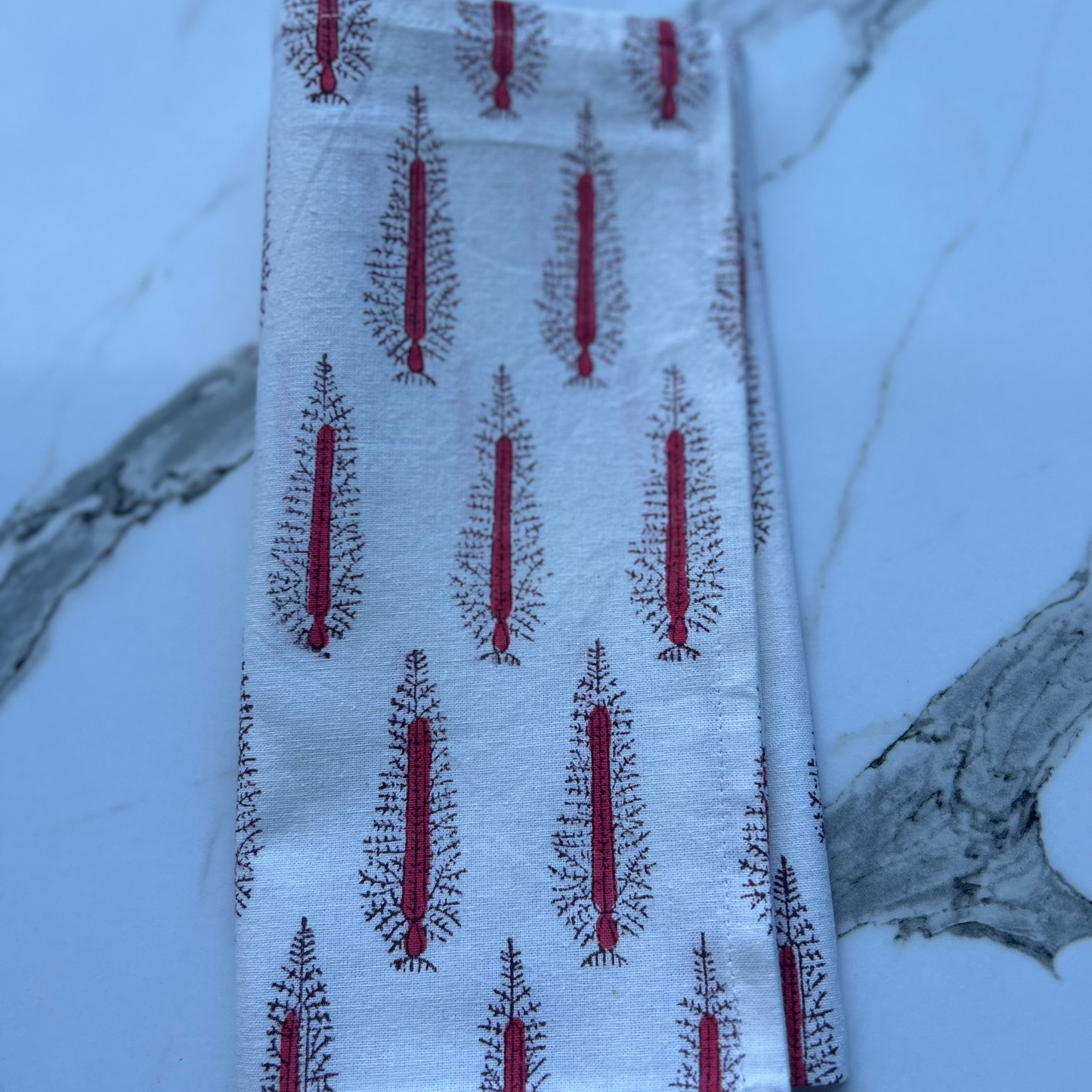 Block printed Red Tree napkins