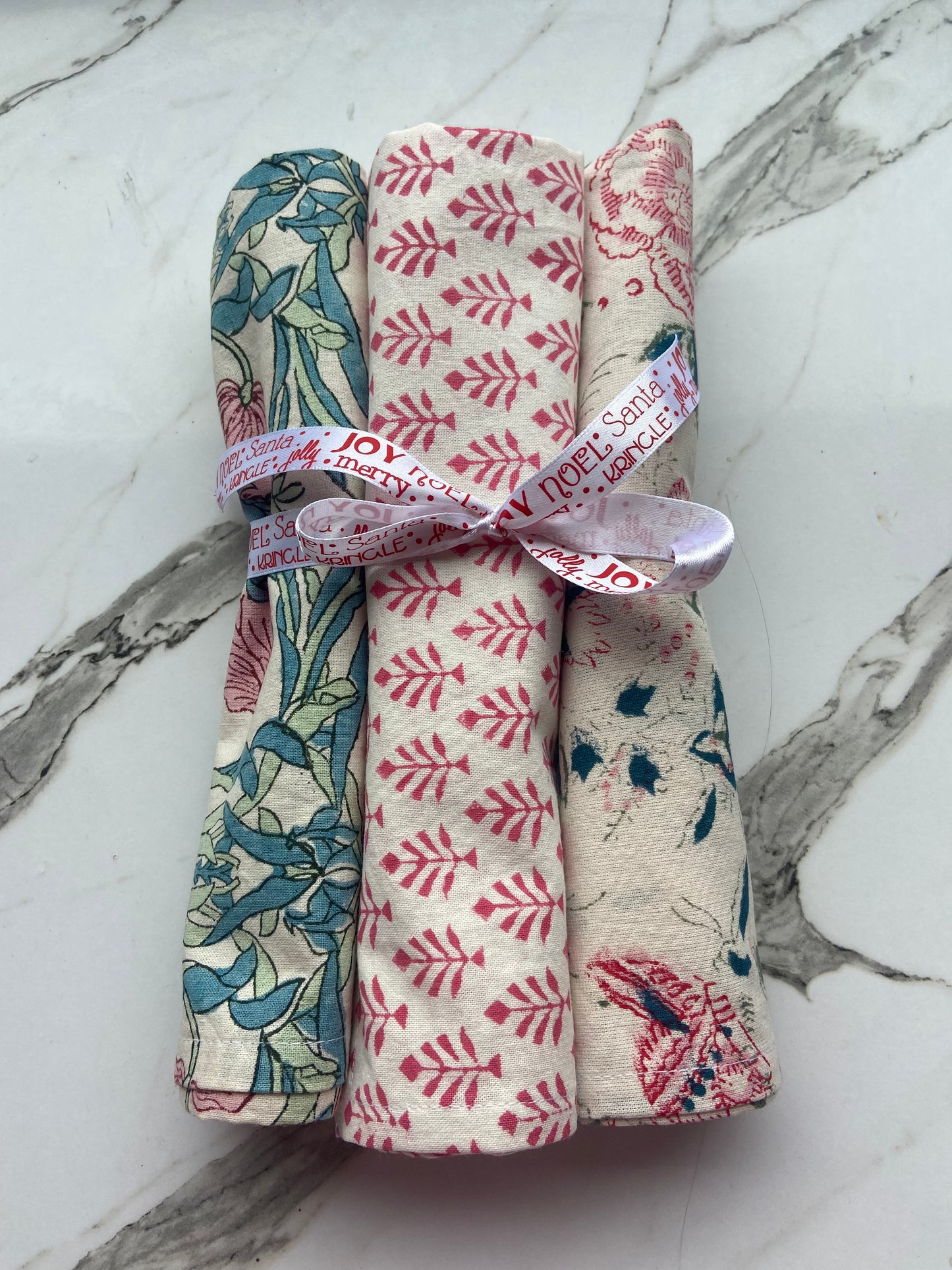 Cotton Tea Towels 3 floral pinks and green