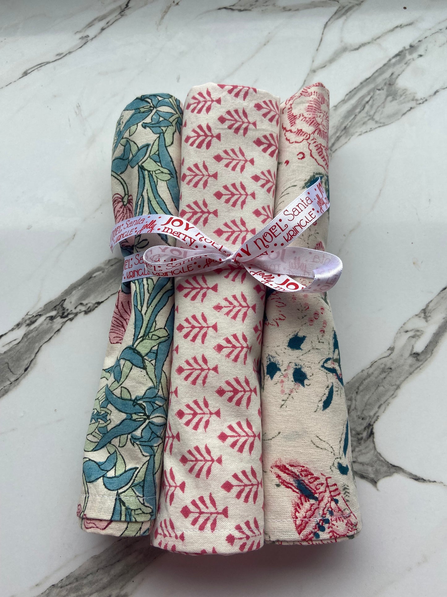 Cotton Tea Towels 3 floral pinks and green