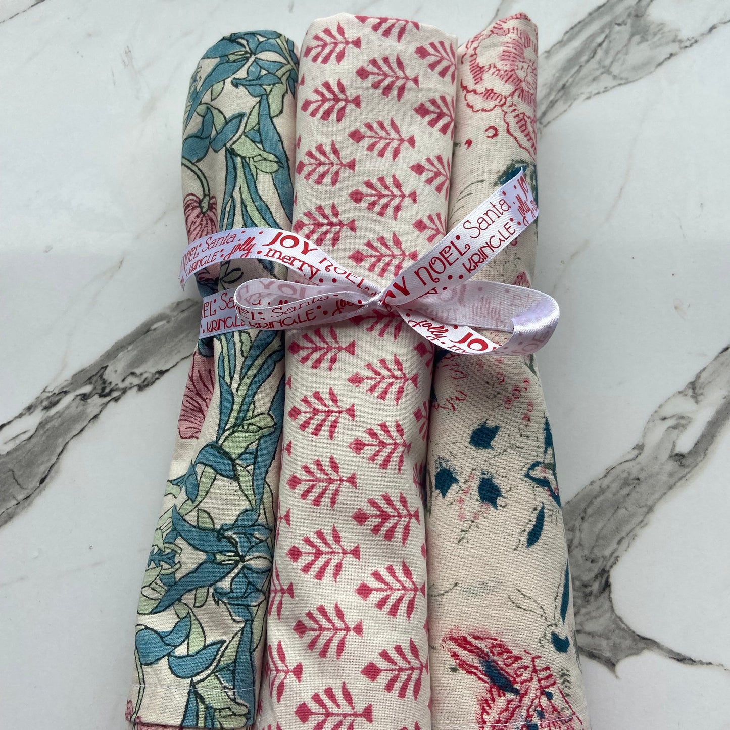 Cotton Tea Towels 3 floral pinks and green