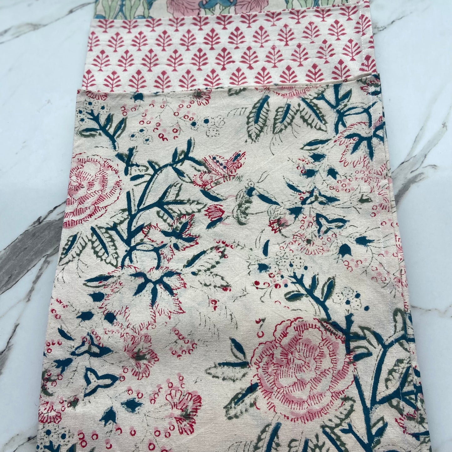 Cotton Tea Towels 3 floral pinks and green