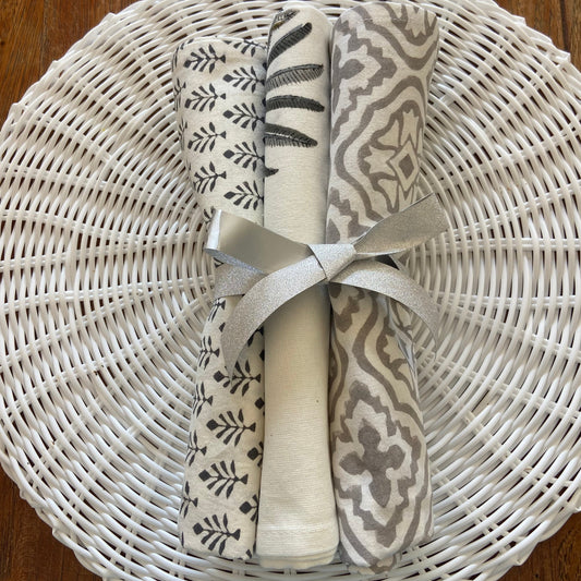 Cotton Tea Towels 3 Grey and white