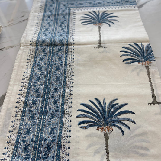 Blue Palm Block printed table cloth