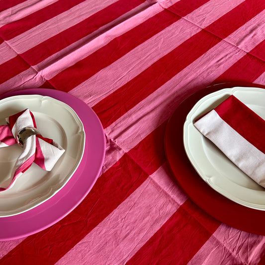 Block printed table cloths Hot Pink and Red