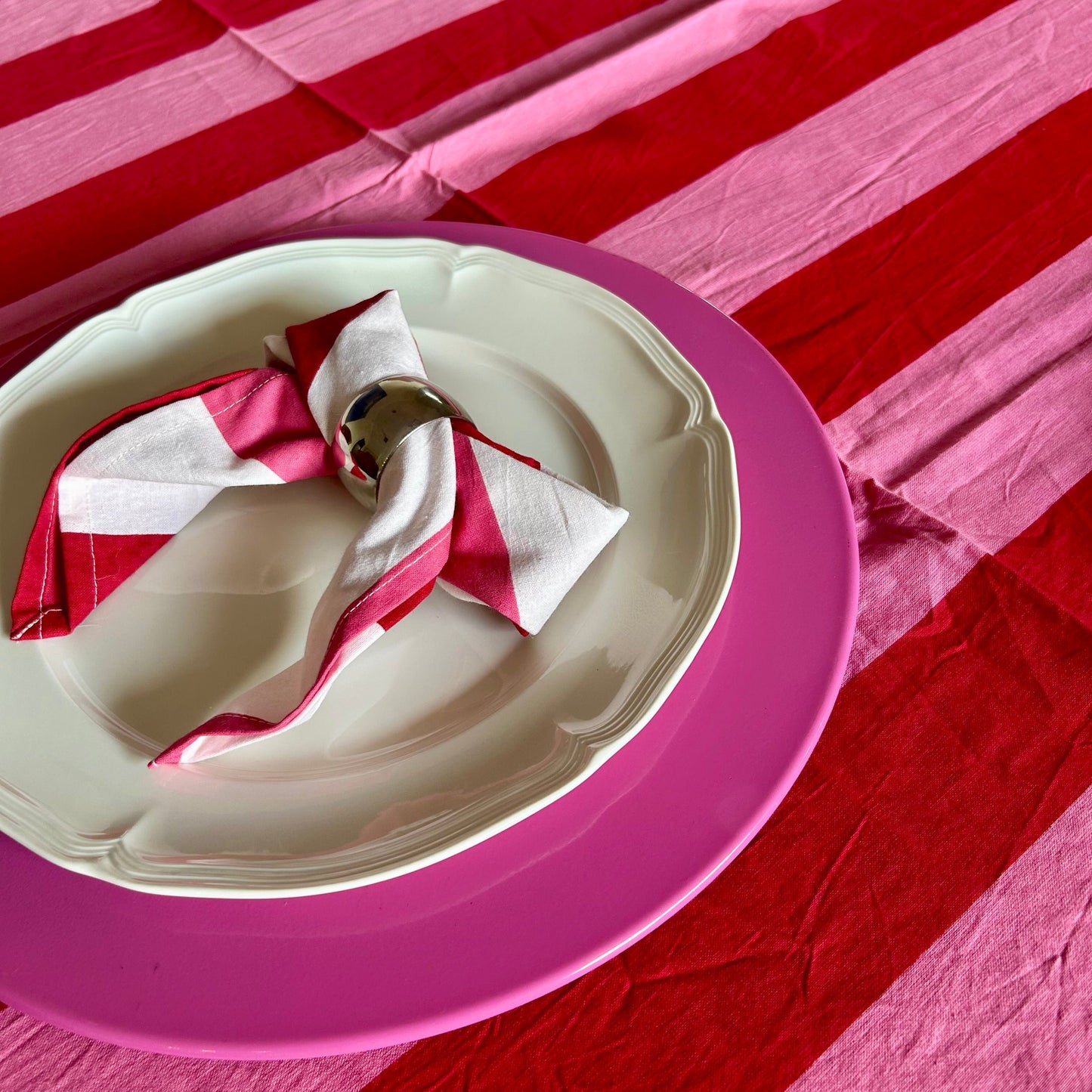 Block printed table cloths Hot Pink and Red
