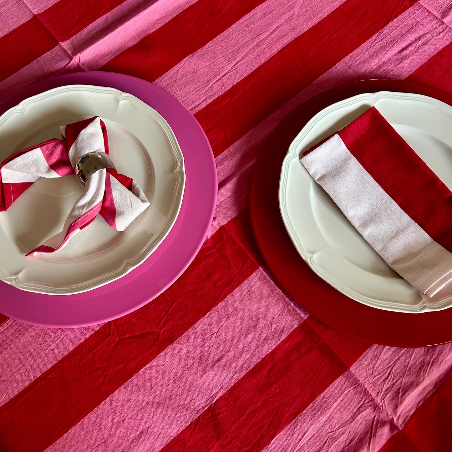 Block printed table cloths Hot Pink and Red