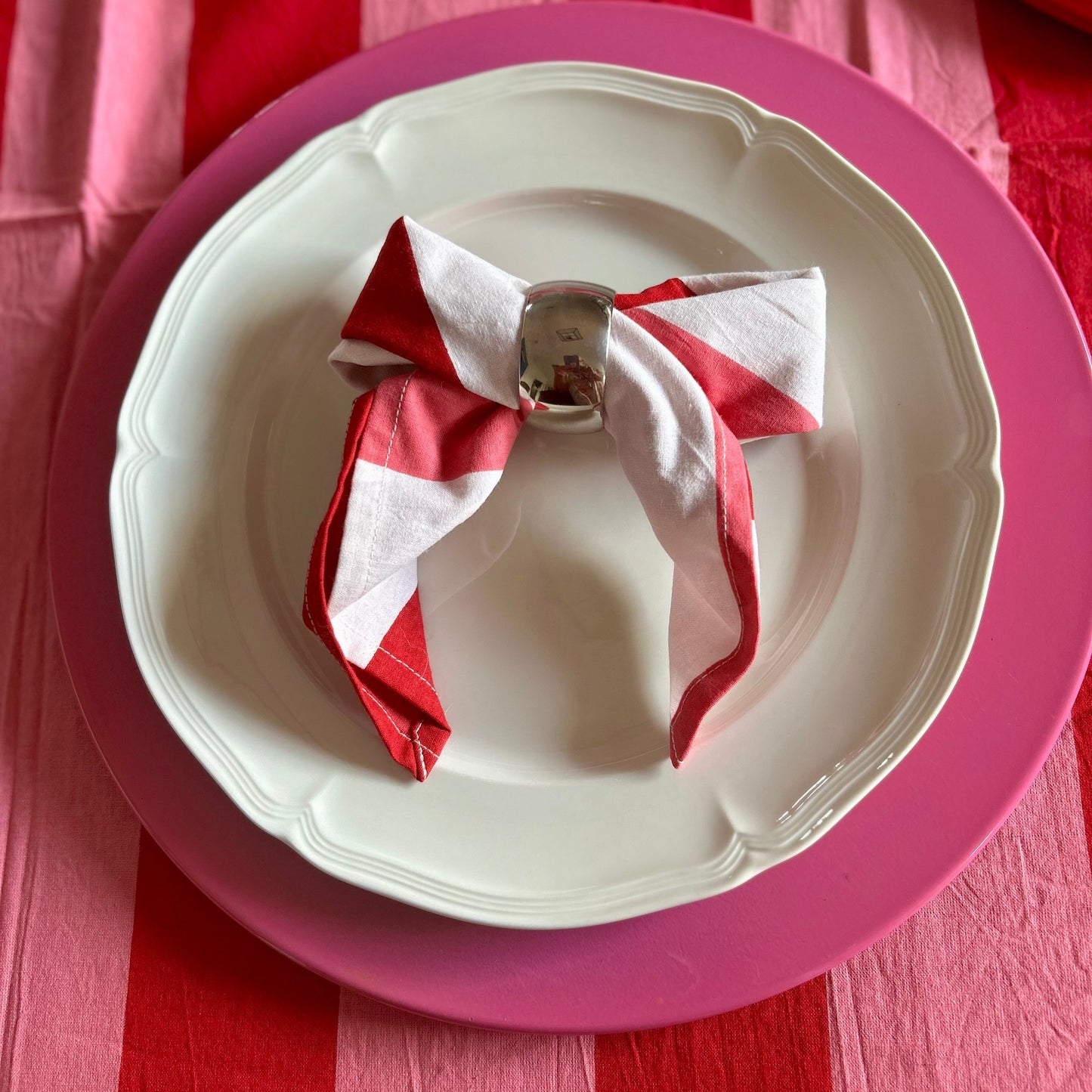 Block printed table cloths Hot Pink and Red