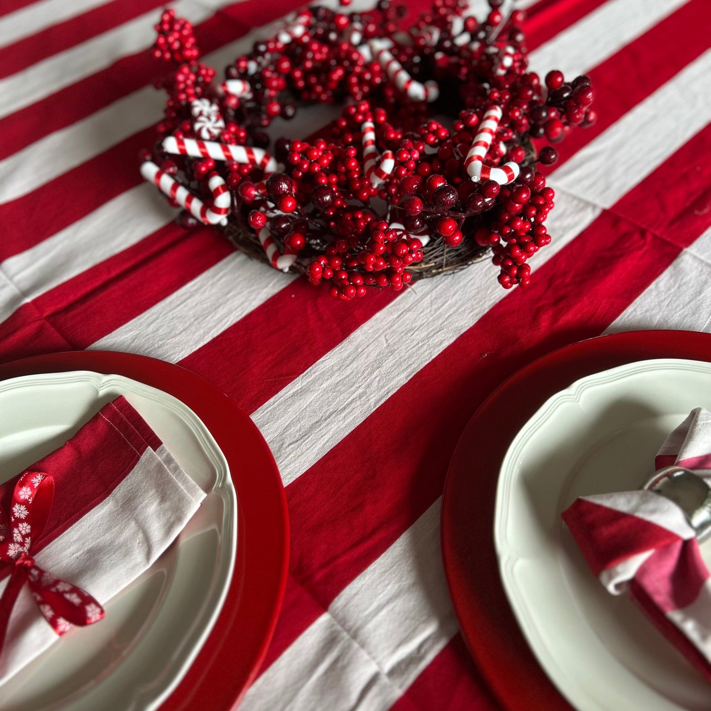 Block printed table cloths Red and white