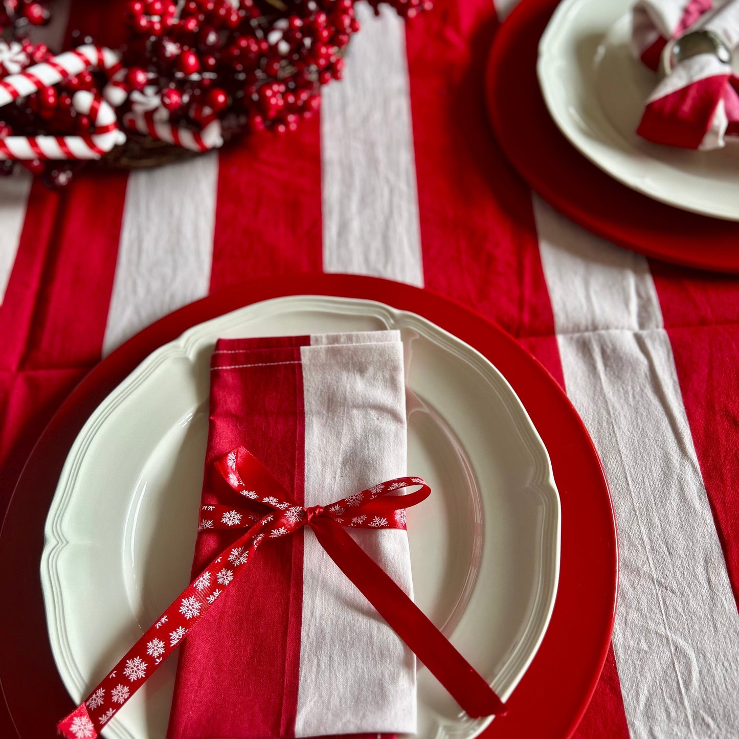 Block printed table cloths Red and white