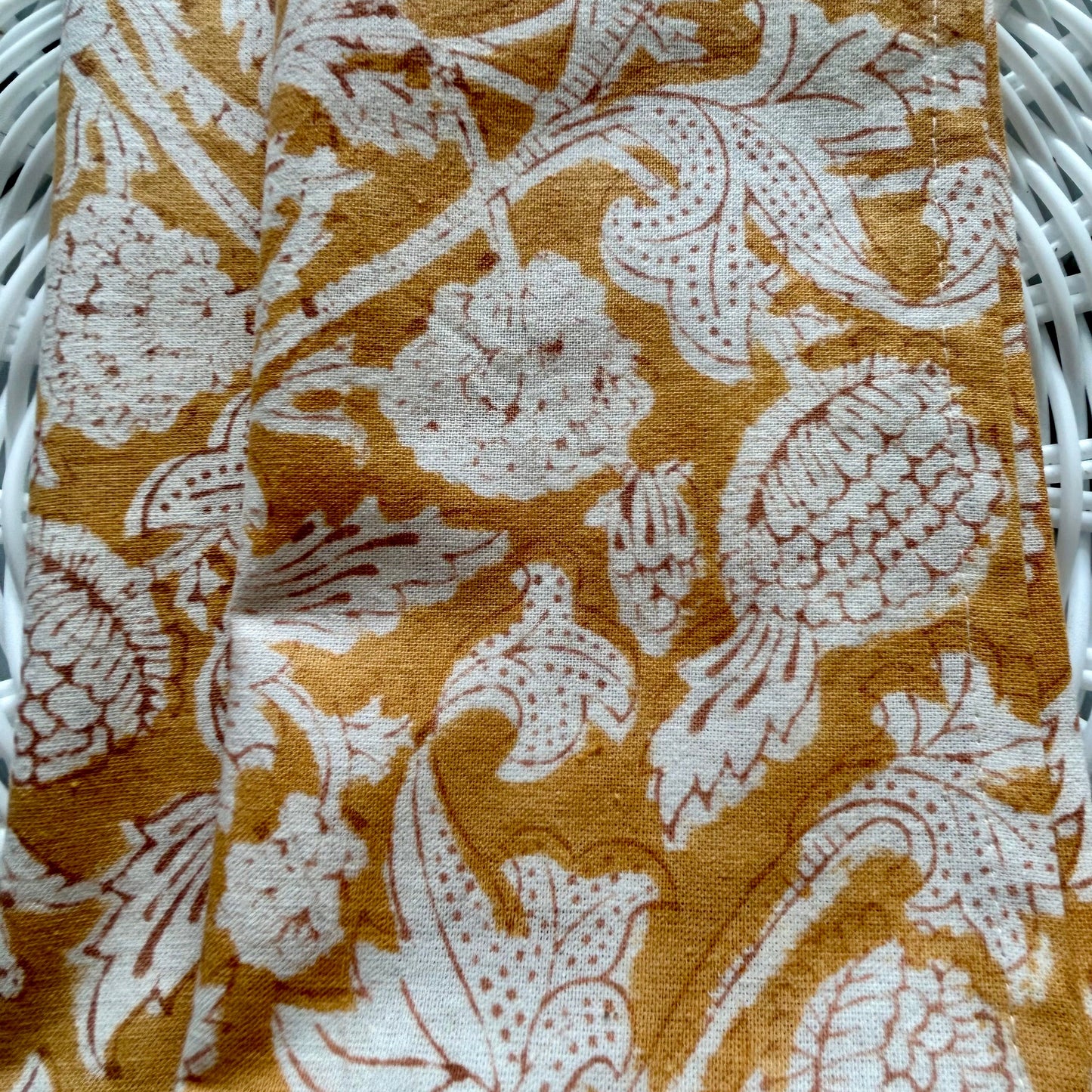 Hand Block Printed Cotton Napkin Mustard Paisley