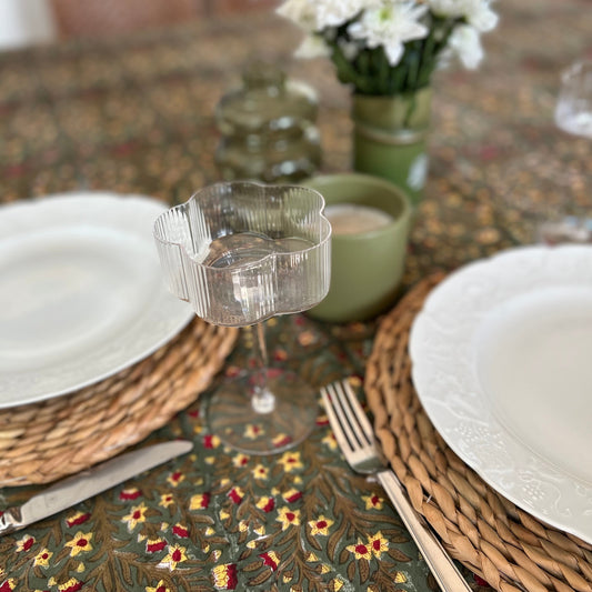 Autumn florals block print table cloth