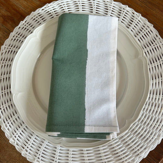 Hand Block Printed Cotton Napkin Olive Green and White striped