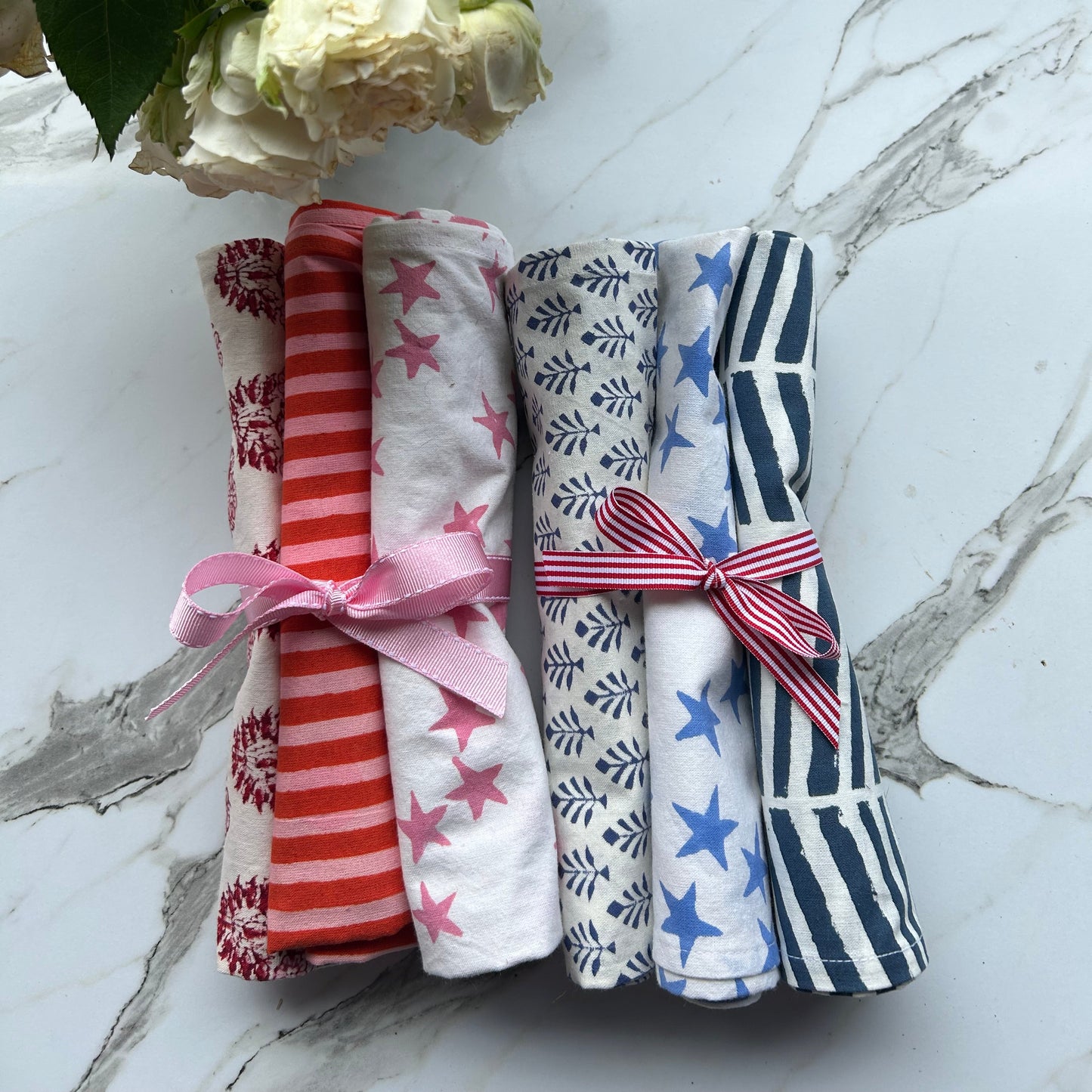 Cotton Tea Towels 3 Pink, Red and white