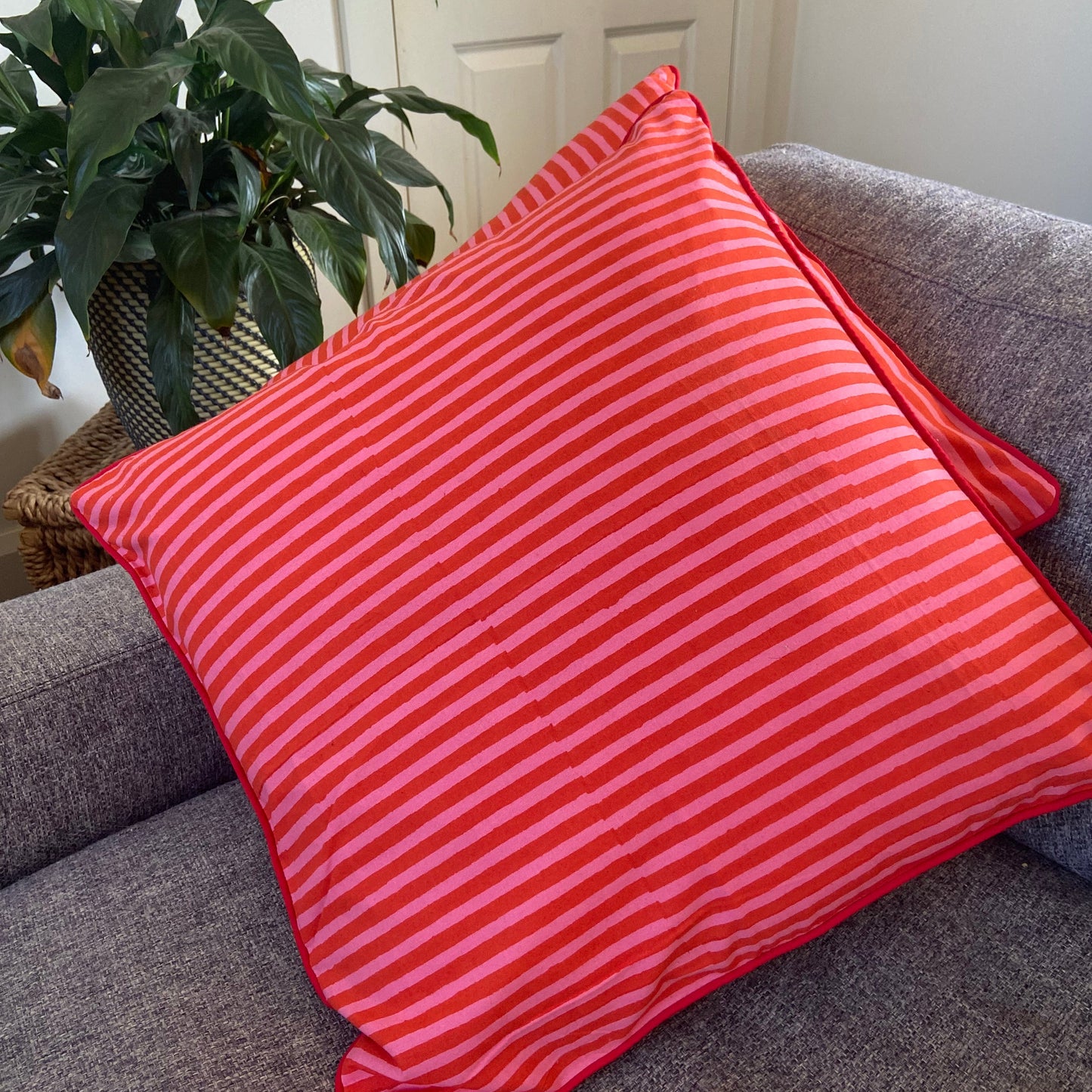 Pink and Red Striped Piping Cushions Covers (50X 50cm)