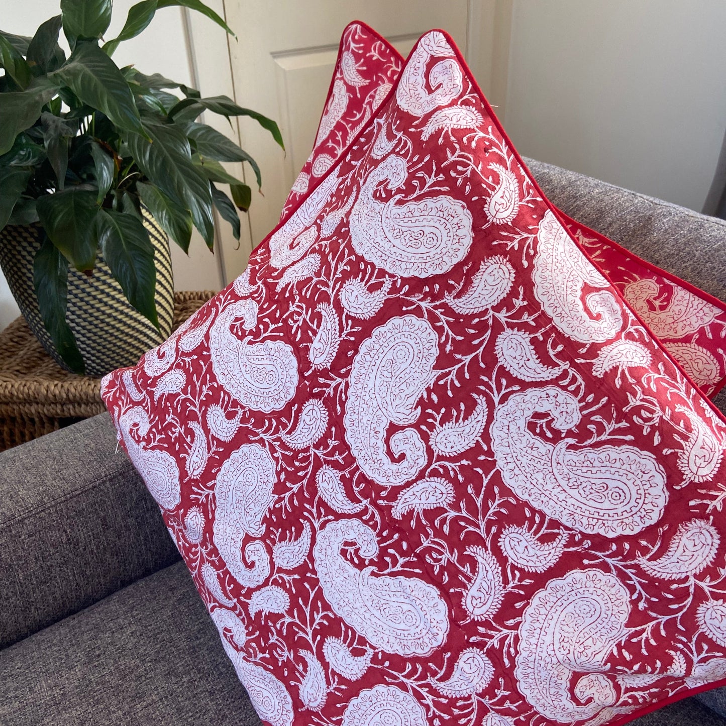 Raspberry Paisley Piping Cushions Covers (50X 50cm)