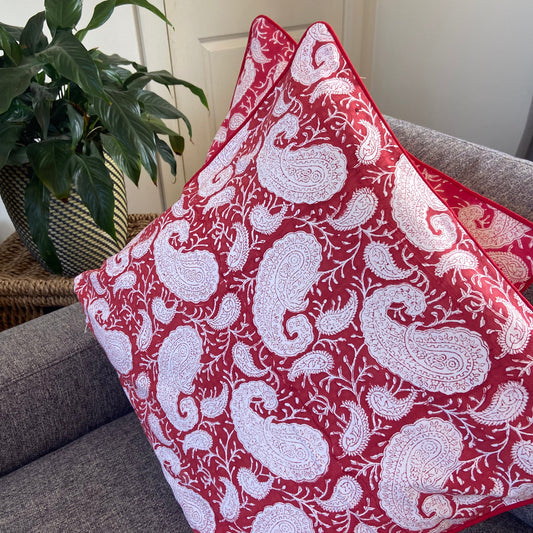 Raspberry Paisley Piping Cushions Covers (50X 50cm)