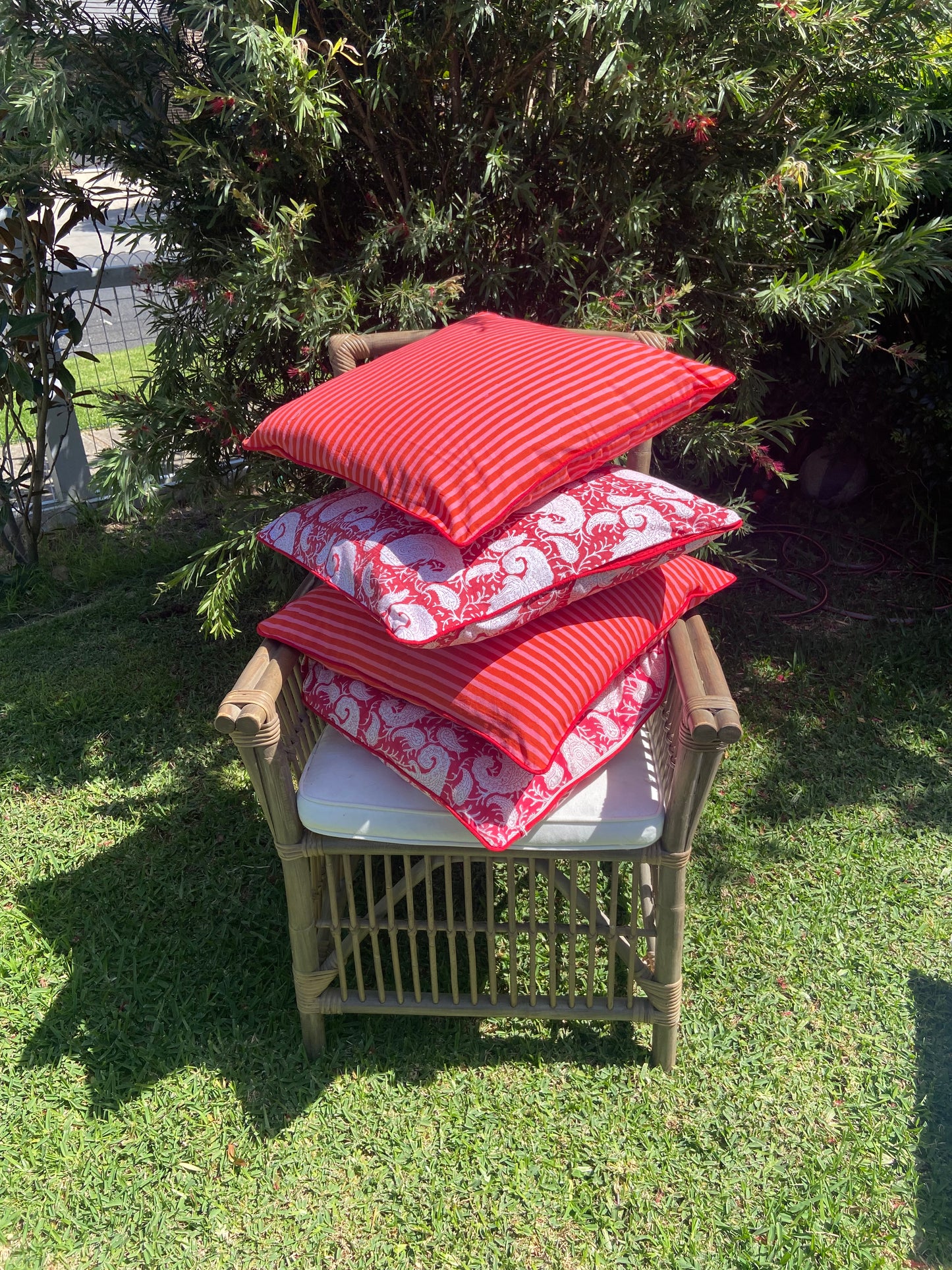 Pink and Red Striped Piping Cushions Covers (50X 50cm)