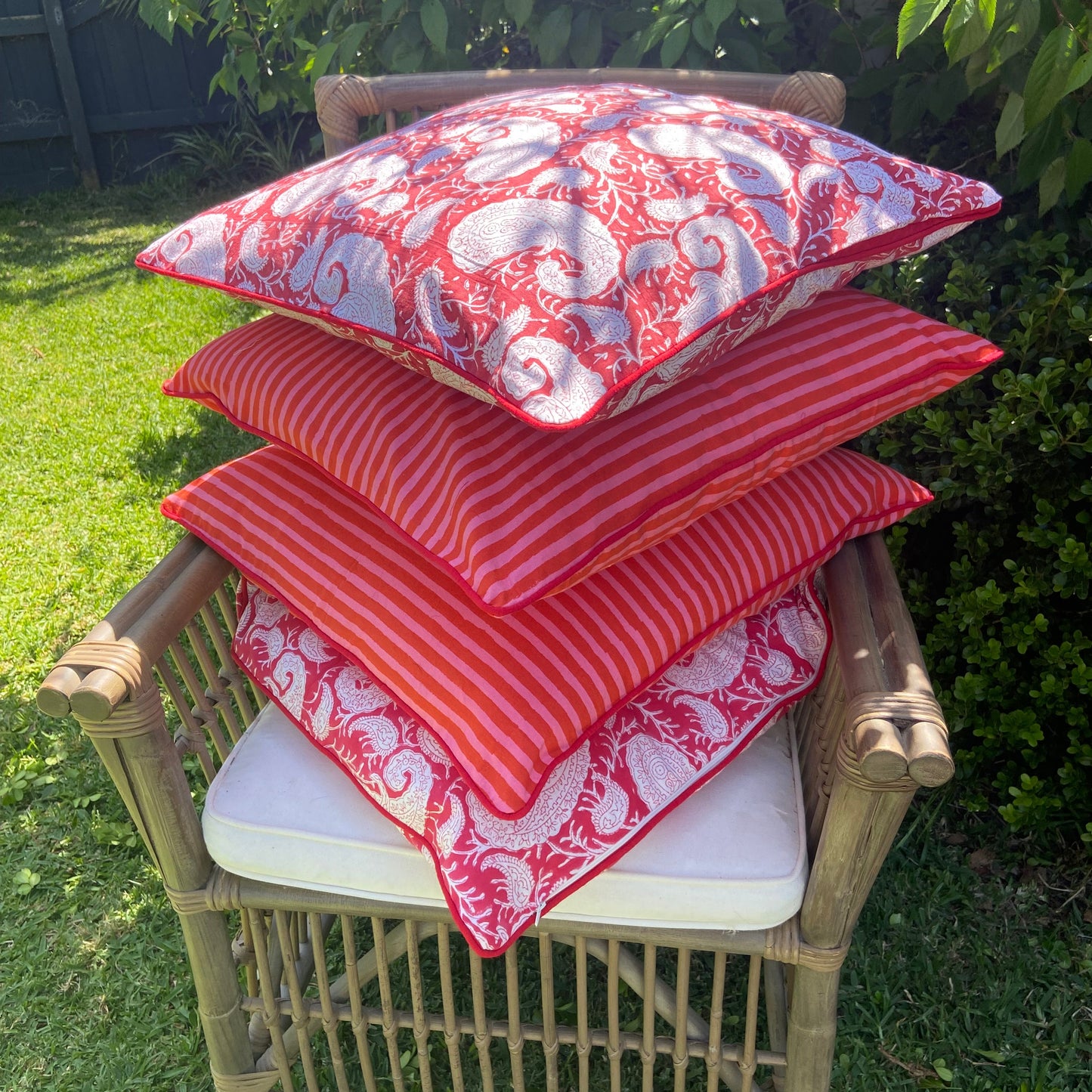 Raspberry Paisley Piping Cushions Covers (50X 50cm)