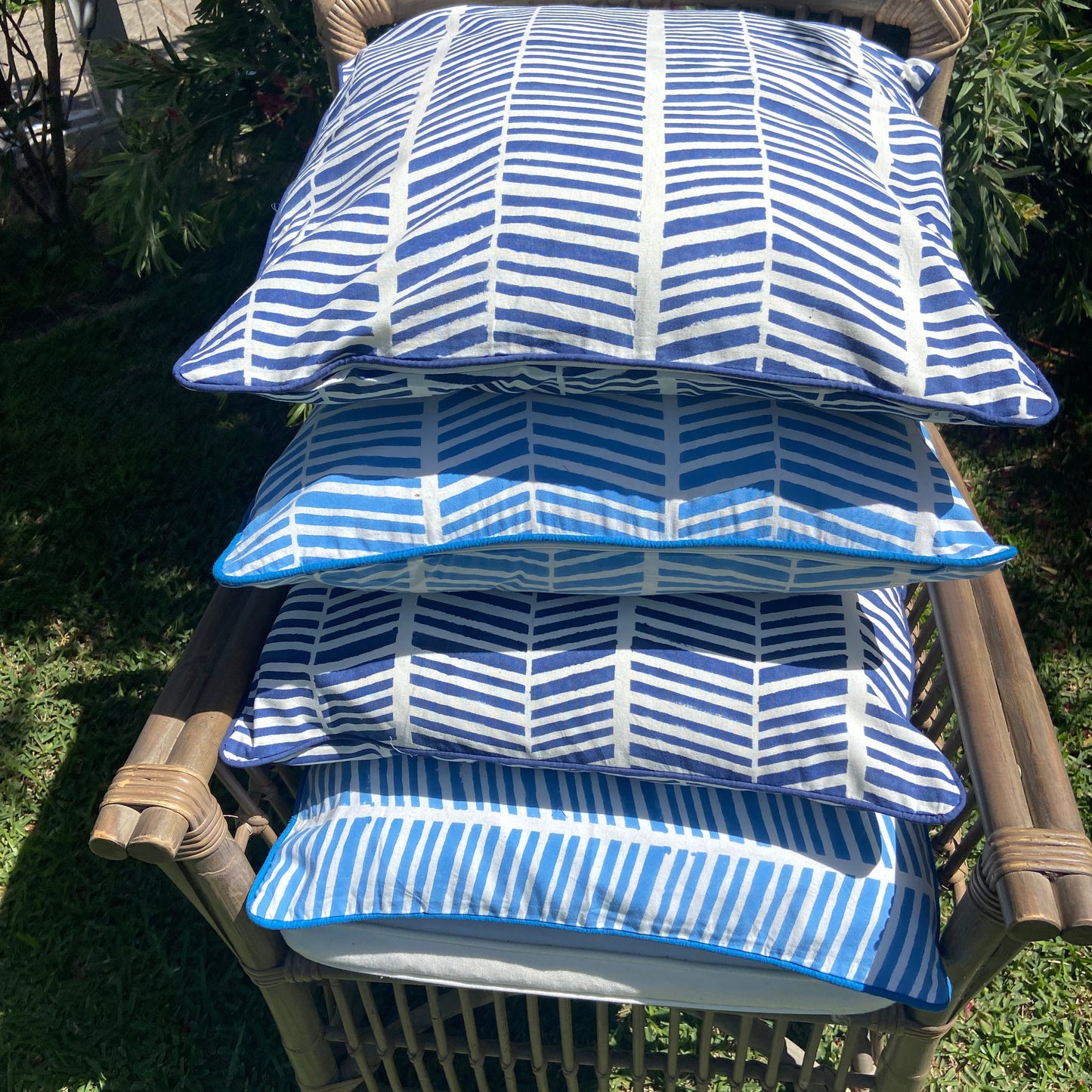 Herringbone Palace Blue Piping Cushions Covers (50X 50cm)
