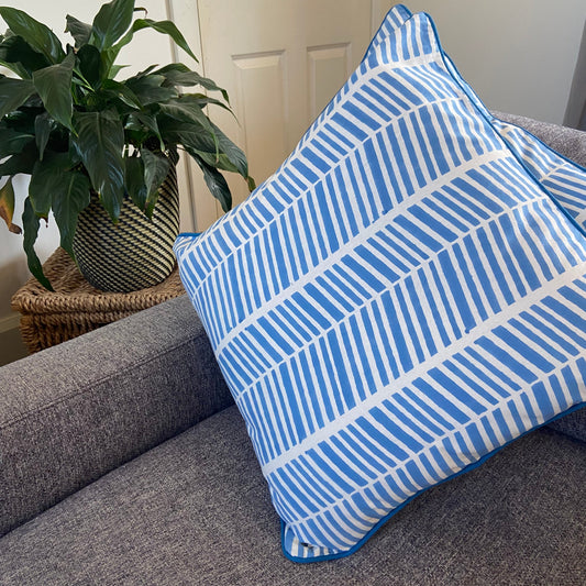 Herringbone Palace Blue Piping Cushions Covers (50X 50cm)