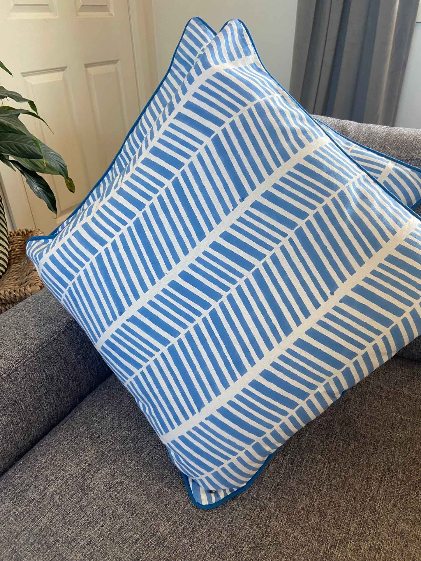 Herringbone Palace Blue Piping Cushions Covers (50X 50cm)