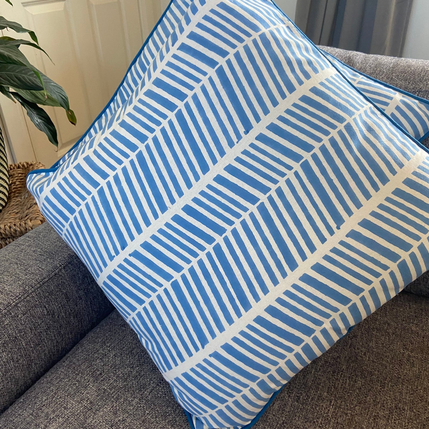 Herringbone Palace Blue Piping Cushions Covers (50X 50cm)