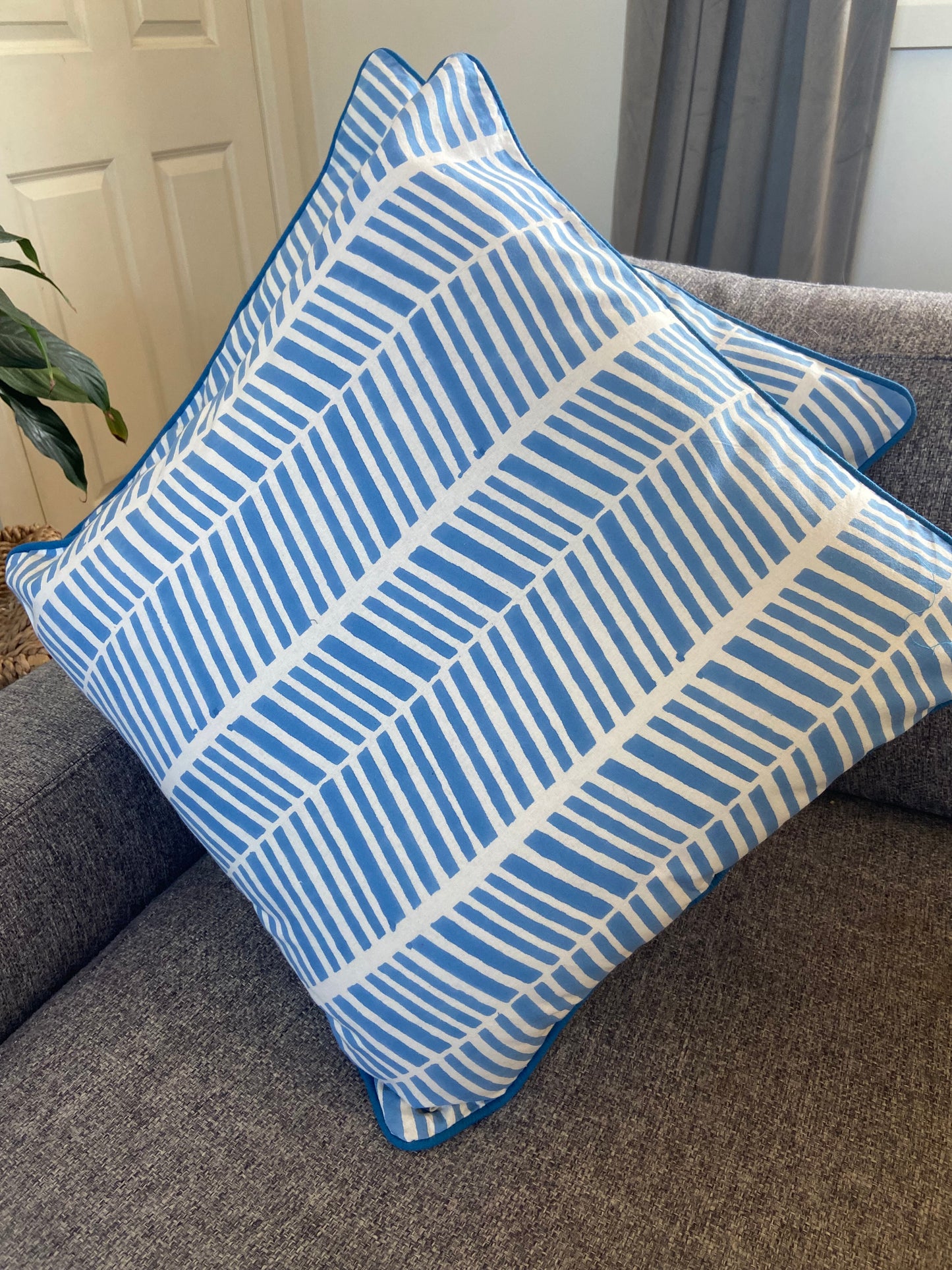 Herringbone Palace Blue Piping Cushions Covers (50X 50cm)