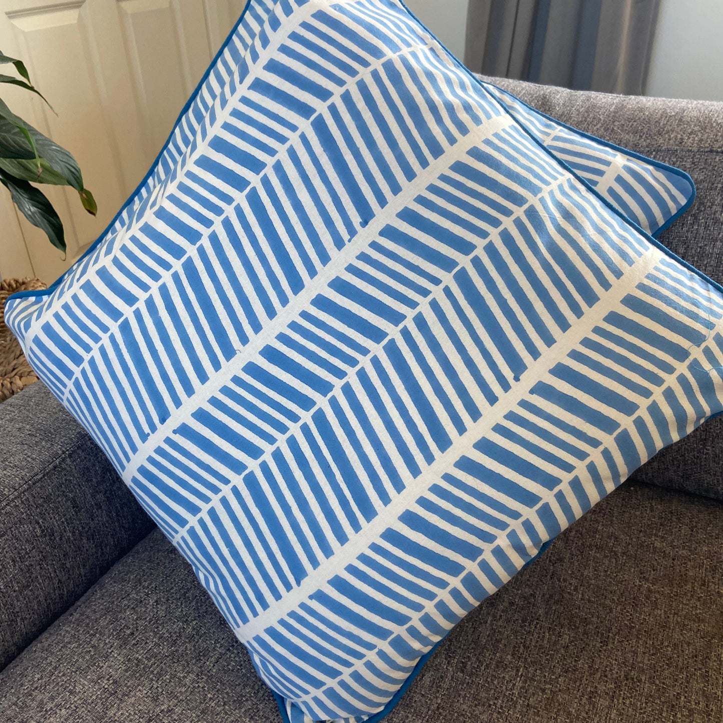 Herringbone Palace Blue Piping Cushions Covers (50X 50cm)