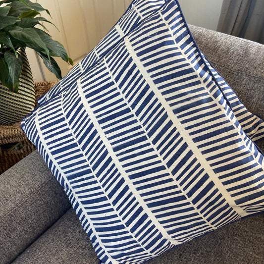 Herringbone Navy Blue Piping Cushions Covers (50X 50cm)