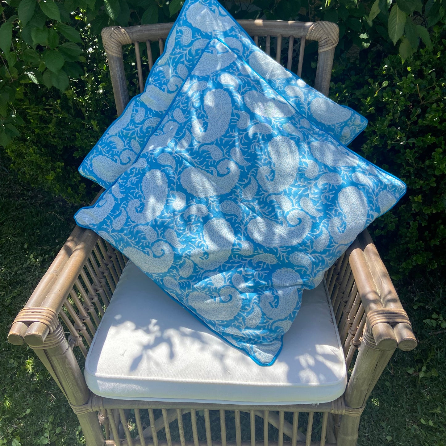 Palace Blue Paisley Piping Cushions Covers (50X 50cm)