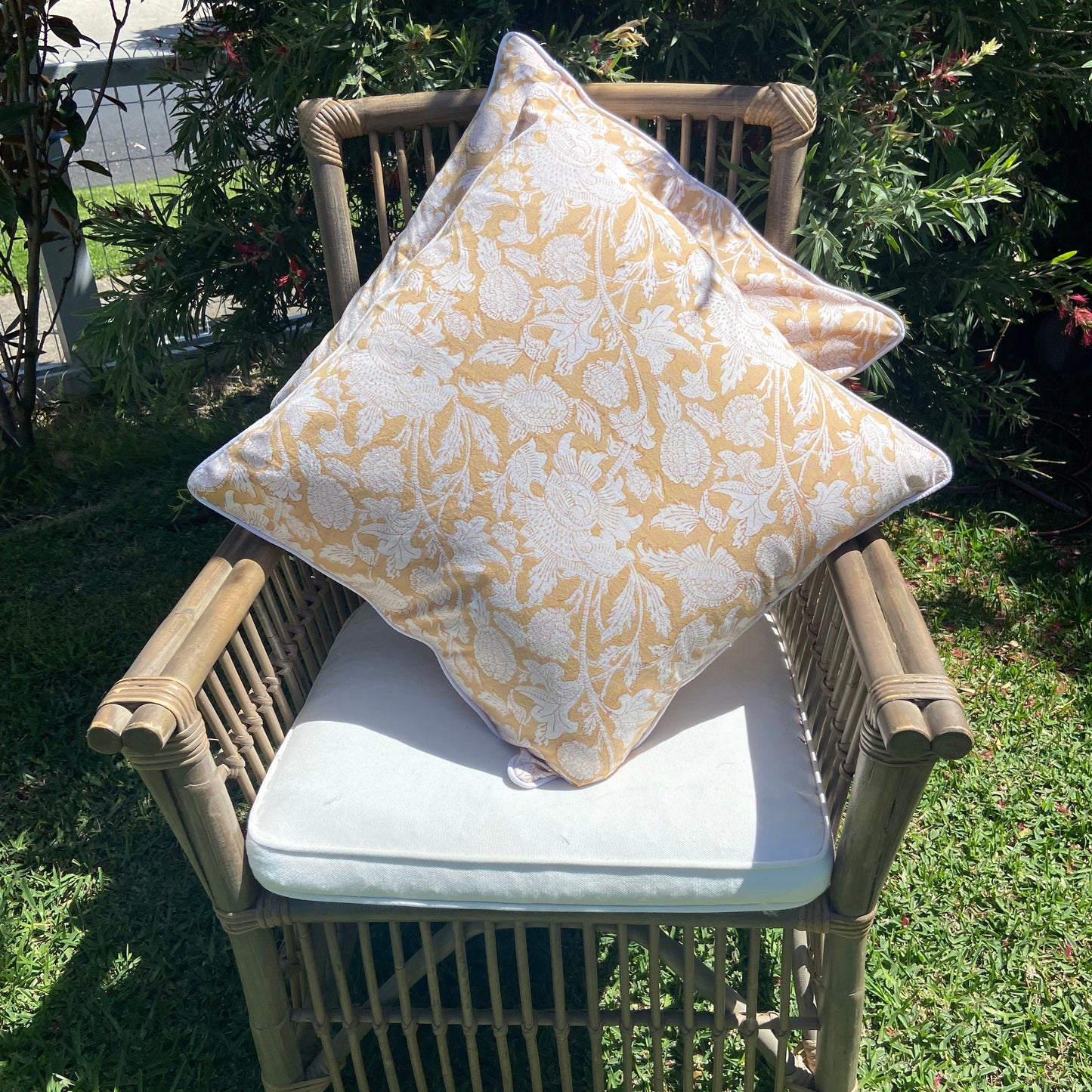 Beige/ Gold Paisley Piping Cushions Covers (50X 50cm)