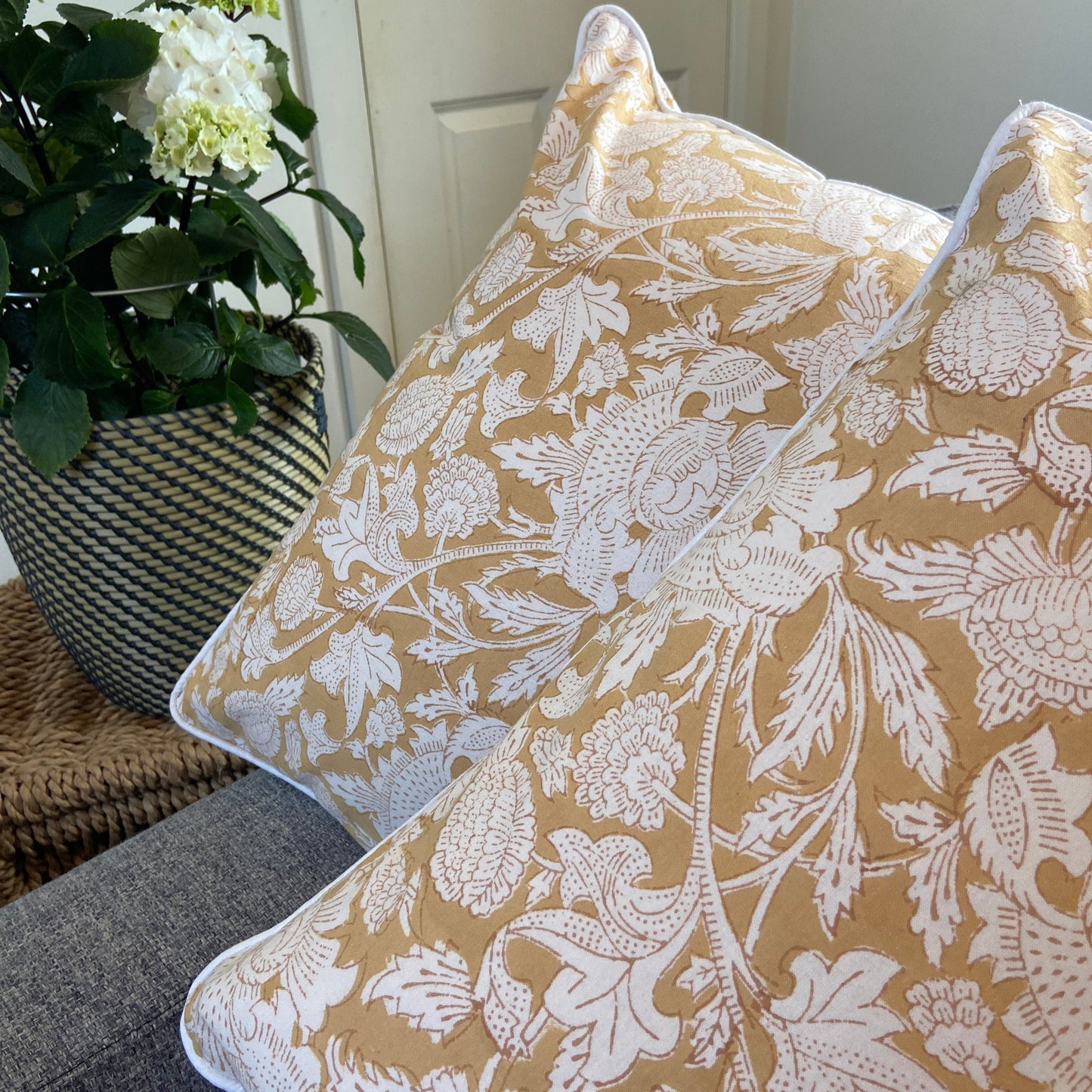 Beige/ Gold Paisley Piping Cushions Covers (50X 50cm)
