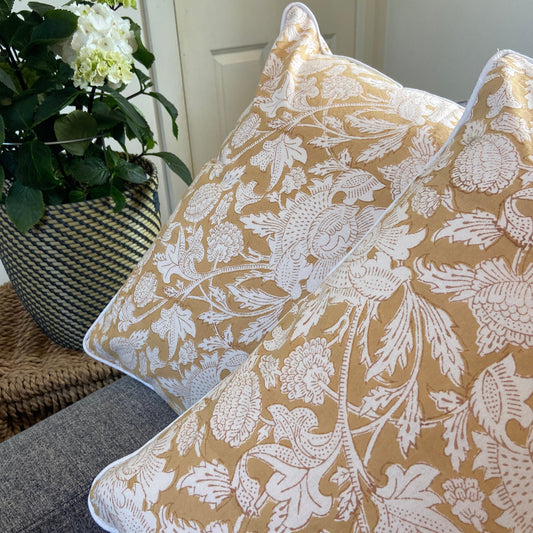 Beige/ Gold Paisley Piping Cushions Covers (50X 50cm)