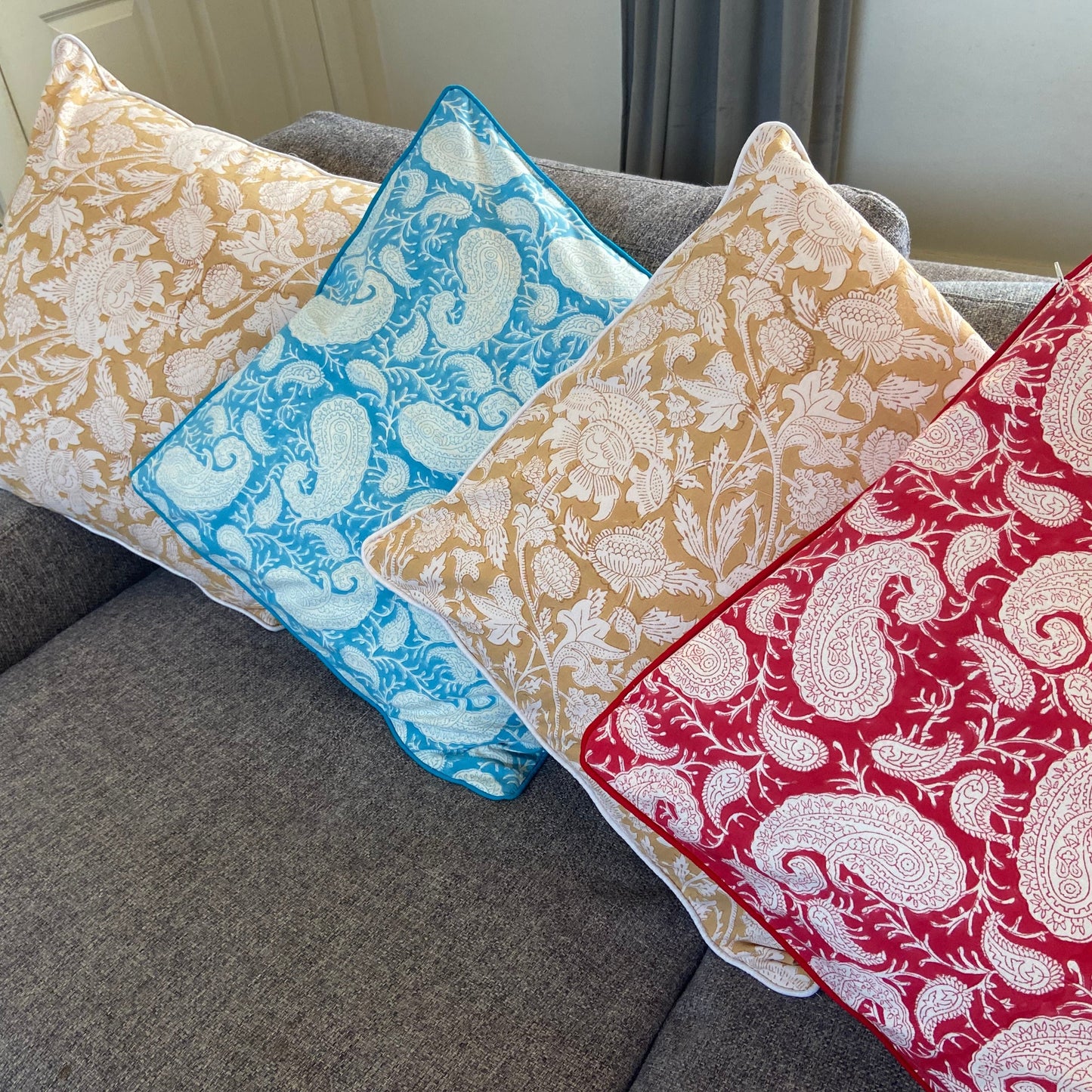 Beige/ Gold Paisley Piping Cushions Covers (50X 50cm)