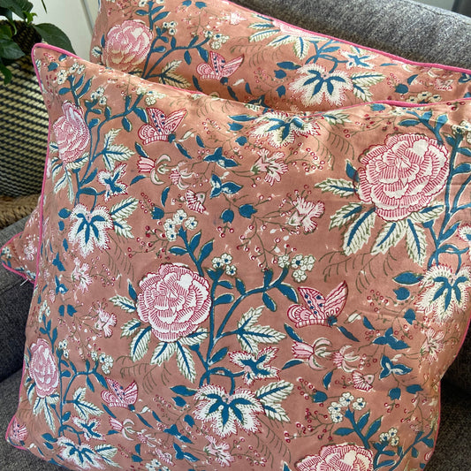Misty Rose Cotton Cushion Cover with piping (50 X 50cm)