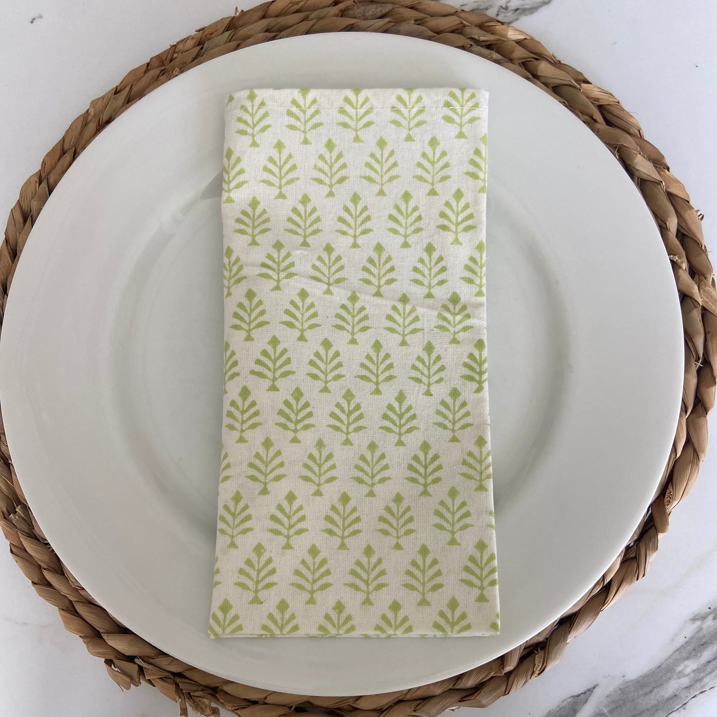 Block Printed Cotton Napkin Mini Tree Green