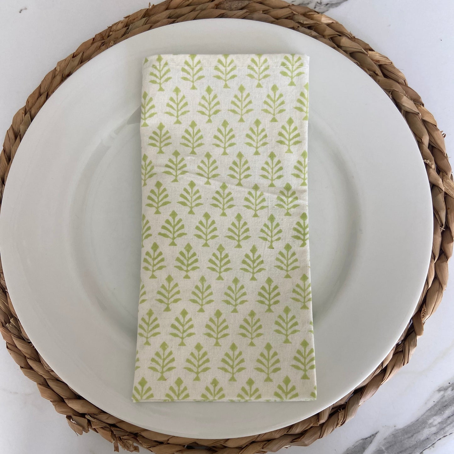 Block Printed Cotton Napkin Mini Tree Green
