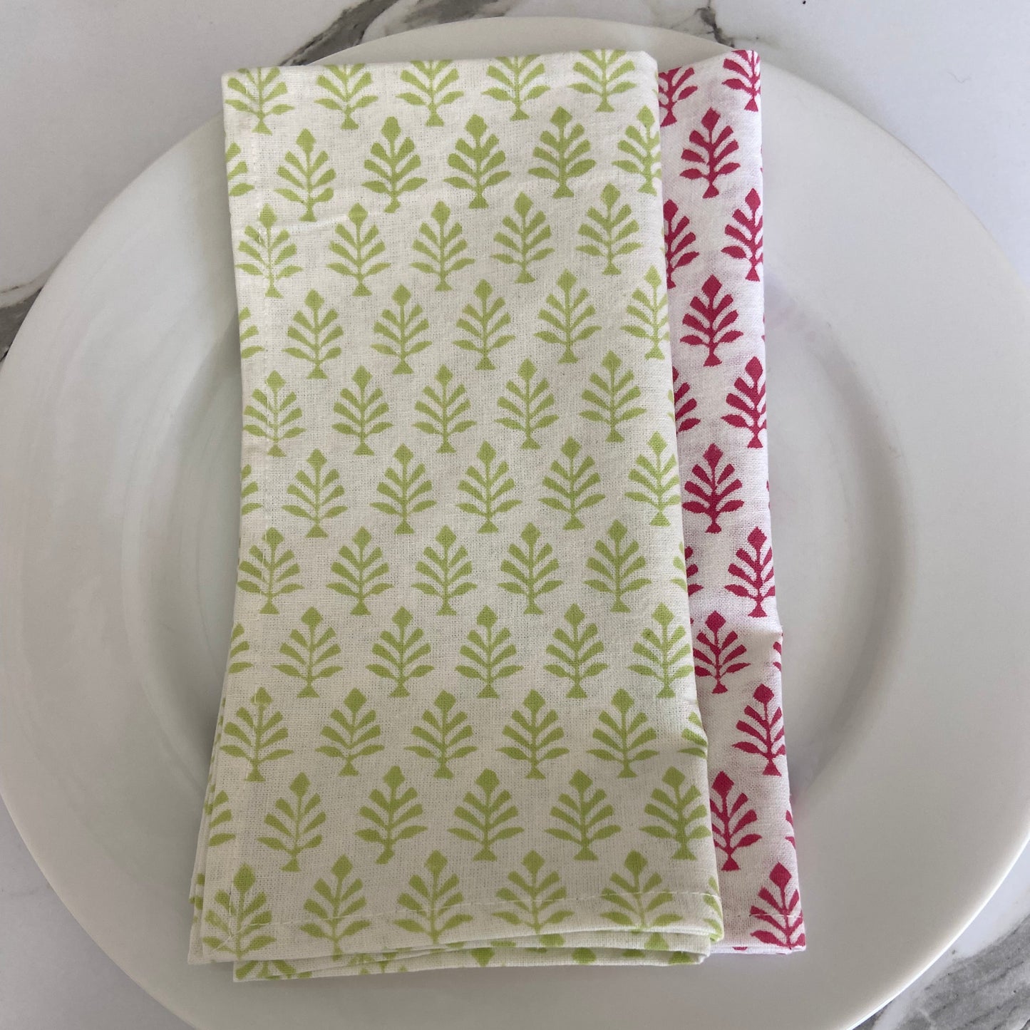Block Printed Cotton Napkin Mini Tree Green