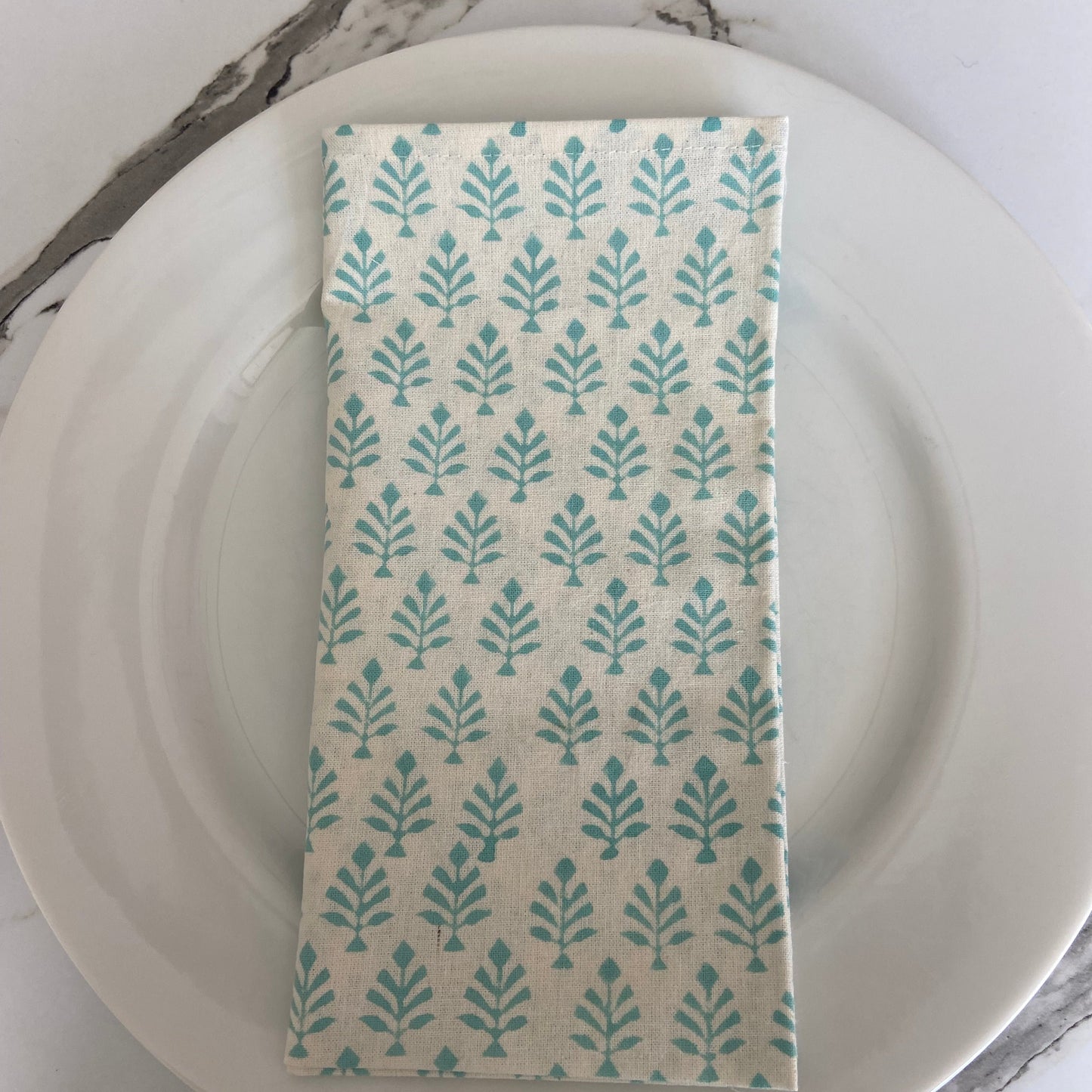 Block Printed Cotton Napkin Mini Tree Aqua