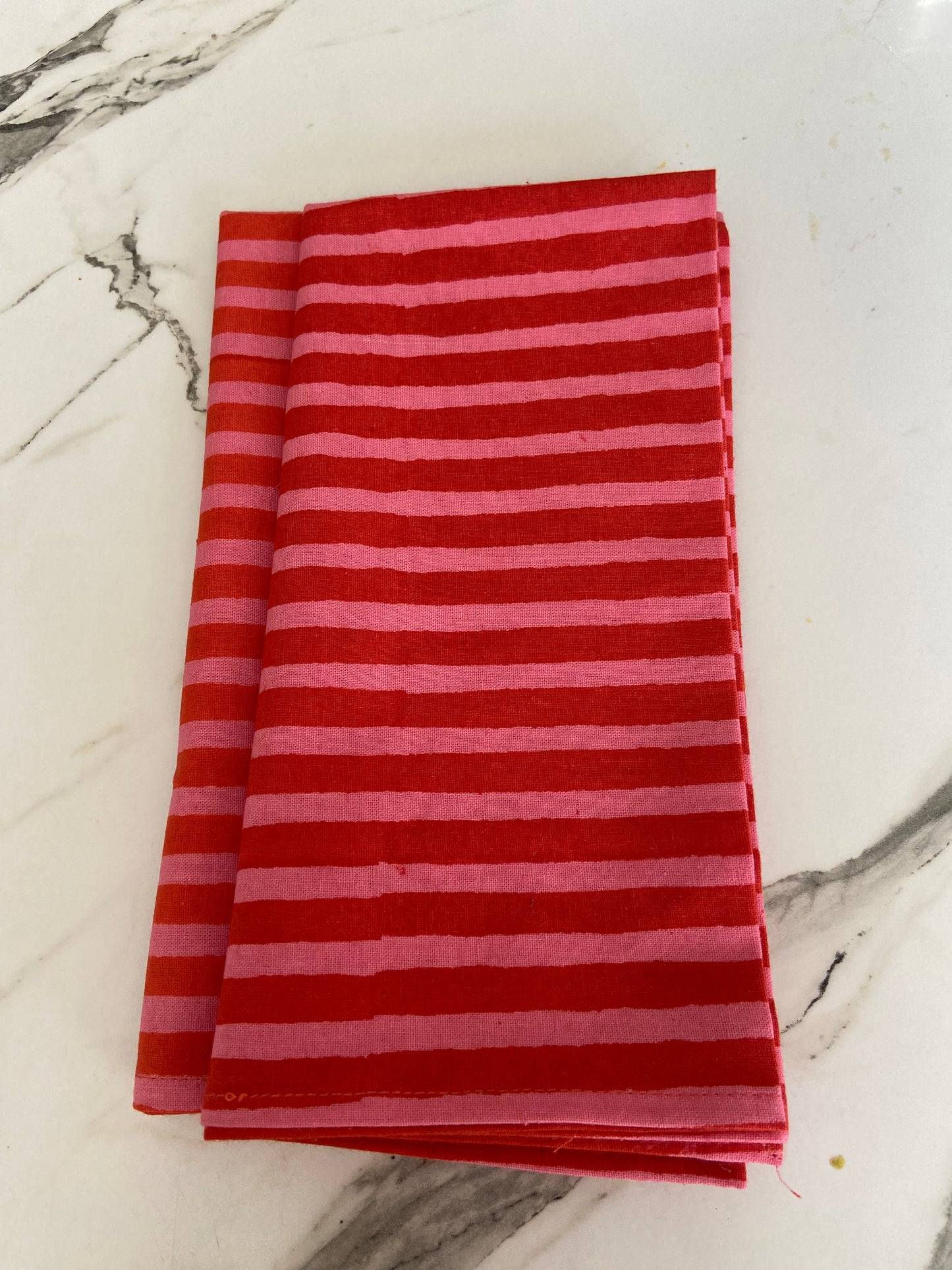 Hand Block Printed Cotton Napkin (pink and red stripe)