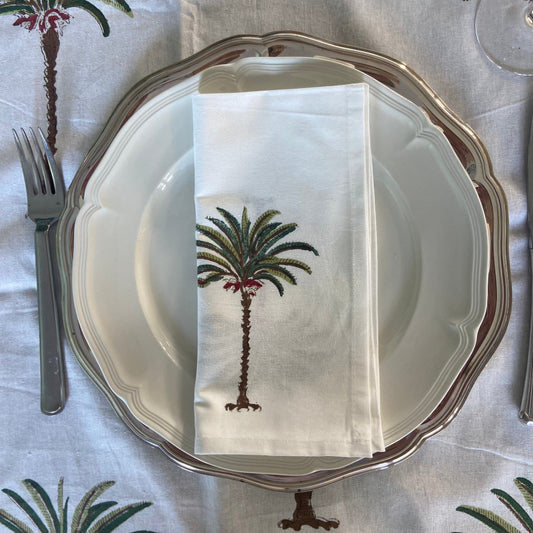 Hand Block Printed Cotton Napkin Palm Tree Green