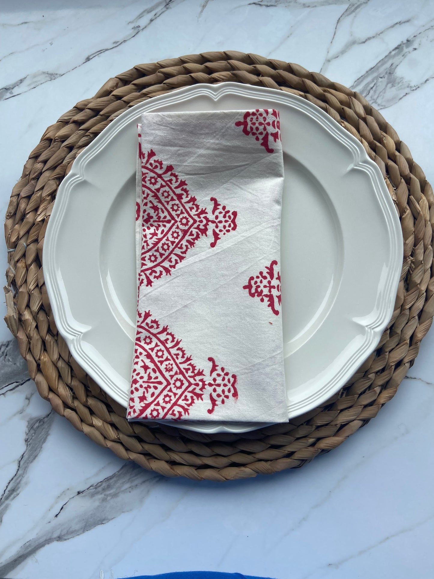 Hand Block Printed Cotton Napkin Taj Patti Lollipop (red)
