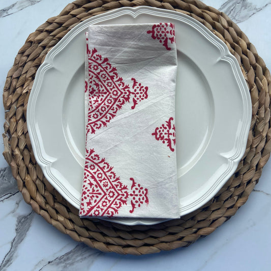 Hand Block Printed Cotton Napkin Taj Patti Lollipop (red)