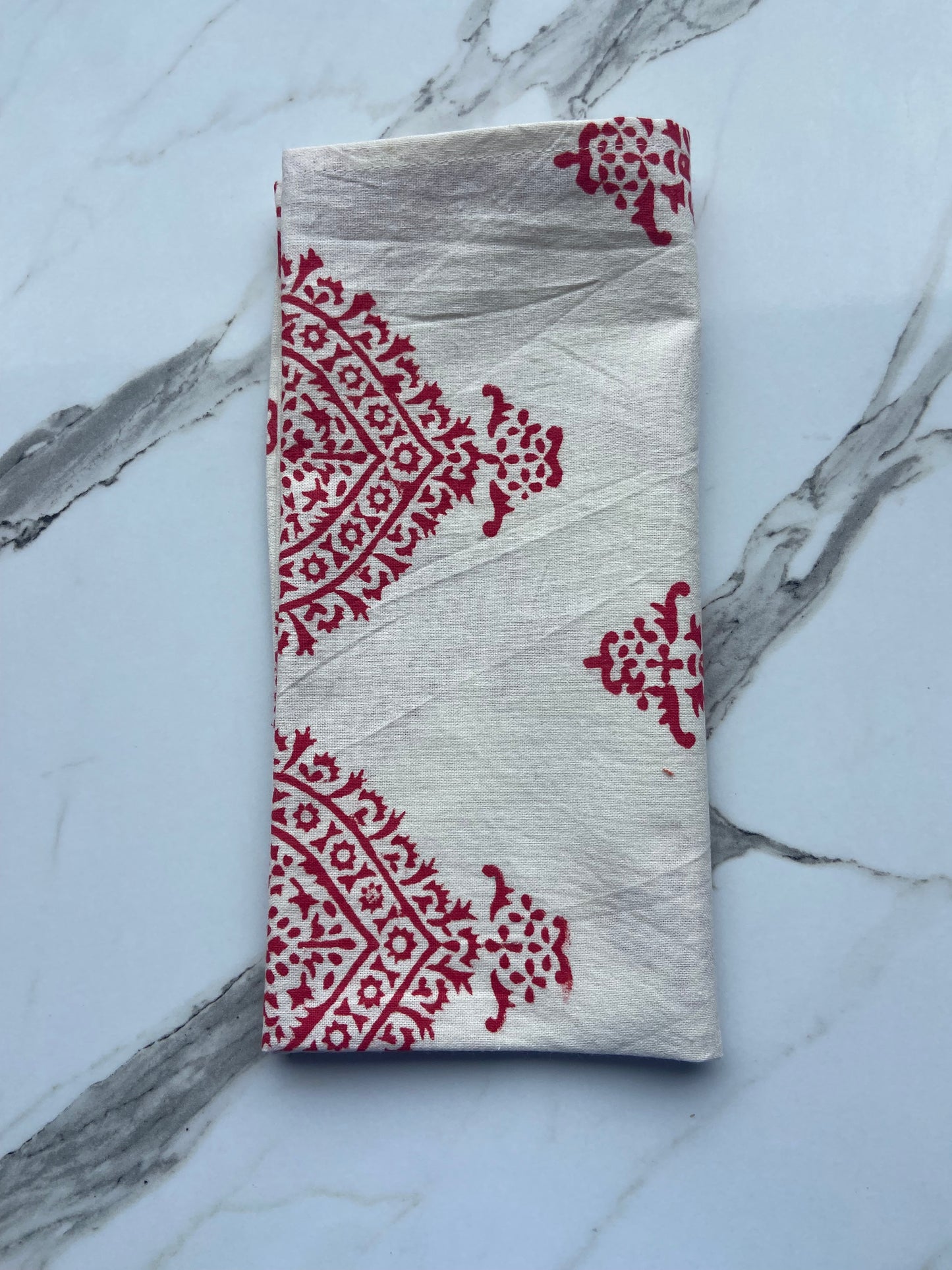 Hand Block Printed Cotton Napkin Taj Patti Lollipop (red)