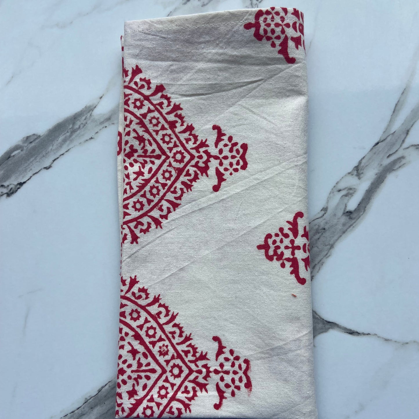 Hand Block Printed Cotton Napkin Taj Patti Lollipop (red)