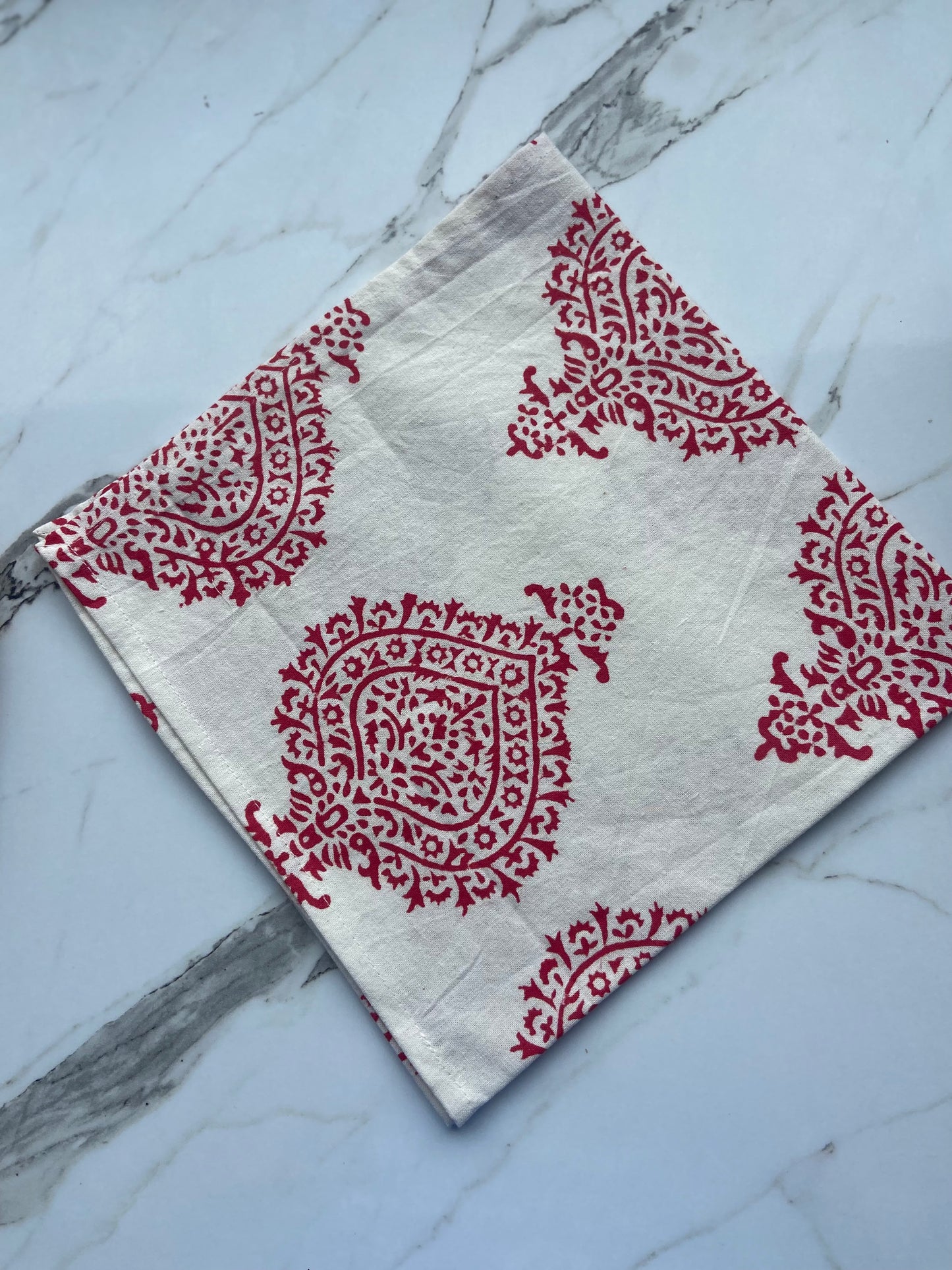 Hand Block Printed Cotton Napkin Taj Patti Lollipop (red)